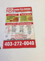 Canadian Pizza Unlimited menu