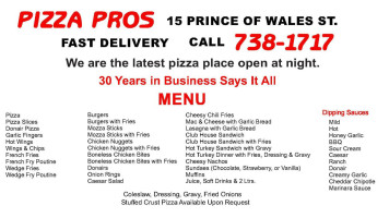 Pizza Pros menu