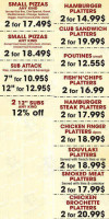 Sub Bay menu
