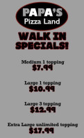 Papa's Pizza Land menu