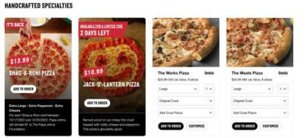 Papa Johns Pizza Carta