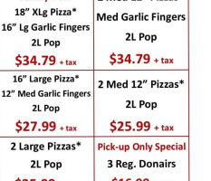 Fred's Pizza menu