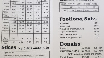 Scott's Pizza menu