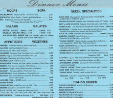 The Greek Village Restaurant menu