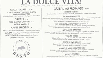 Gusto Italian Grill menu