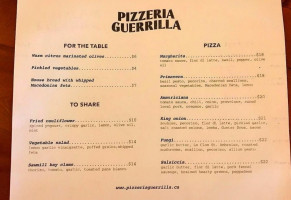 Pizzeria Guerilla menu