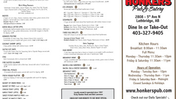 Honkers Pub Eatery menu