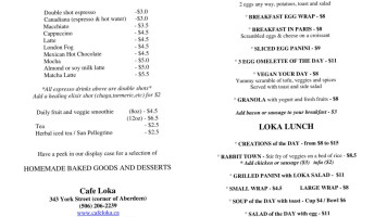 Cafe Loka menu