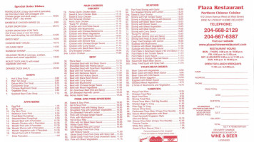 Plaza Restaurant menu