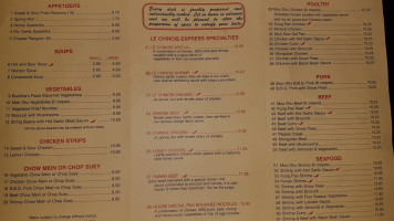 Le Chinois Express menu