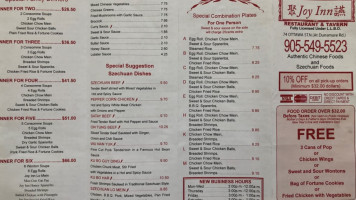 Joy Inn Restaurant & Tavern menu