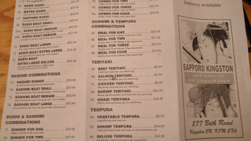Sapporo Restaurant menu