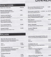 Mr. B's Osteria menu