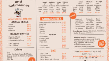 Mackay; Pizza & Subs menu