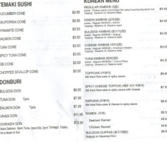 Sushi 199 To Go menu