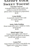 Jakes Grill & Oyster House Inc menu