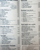 Samurai Sushi Teriyaki menu