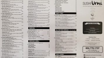 Tawara Sushi menu