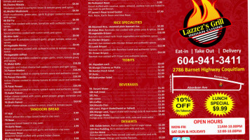Lazzez's Grill Indian Cuisine menu