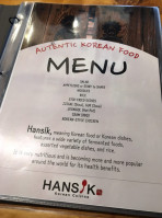Hansik Korean menu
