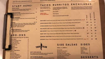 Taco Club menu