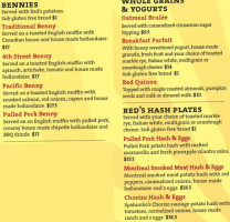 Red's Diner On 4th menu