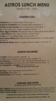 Astros Restaurant menu