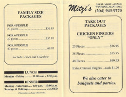 Mitzi's Chicken Finger menu