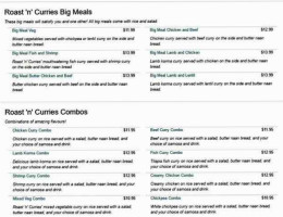 Roast N Curries menu