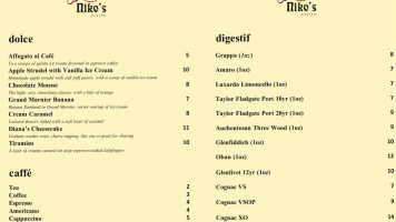 Niko's Bistro menu