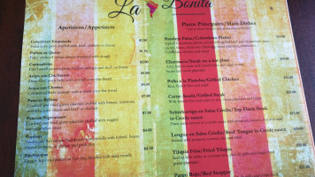 La Bonita Latin American menu