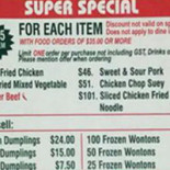 Chinese Valley Restaurant Carte