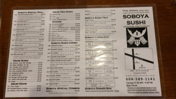 Soboya Sushi menu