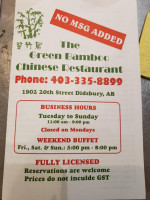 The Green Bambo menu
