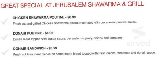 Shelby's Shawarma White Oaks menu