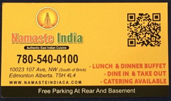 Namaste India Authentic East Indian Cuisine menu