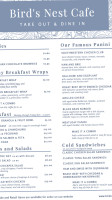 Bird's Nest Cafe Catering menu