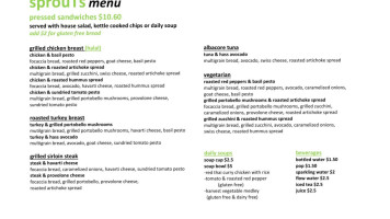 Sprouts Restaurant menu
