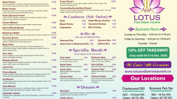 Lotus Fine Indian Cuisine menu
