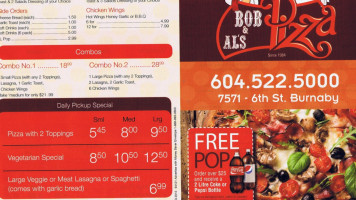 Bob Al's Pizza menu