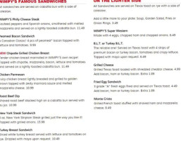 Wimpy's Diner menu