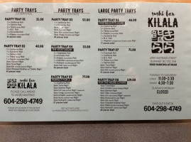 Sushi Bar Kilala menu
