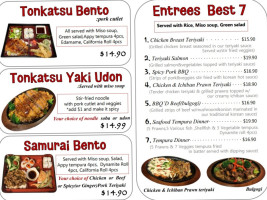 Samurai Sushi Teriyaki menu