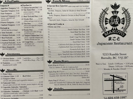 Makoto Japanese Restaurant menu