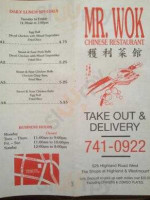 Mr. Wok Chinese menu