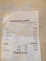 Harmony Lunch menu