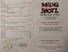 Mug Shotz Sports And Grill menu