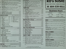 Ko's Sushi Japanese Restaurant menu