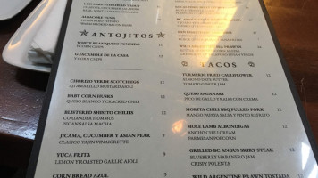 Cuchillo Restaurant menu