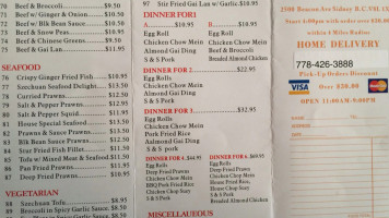 Sidney Harbour Chinese Restaurant menu
